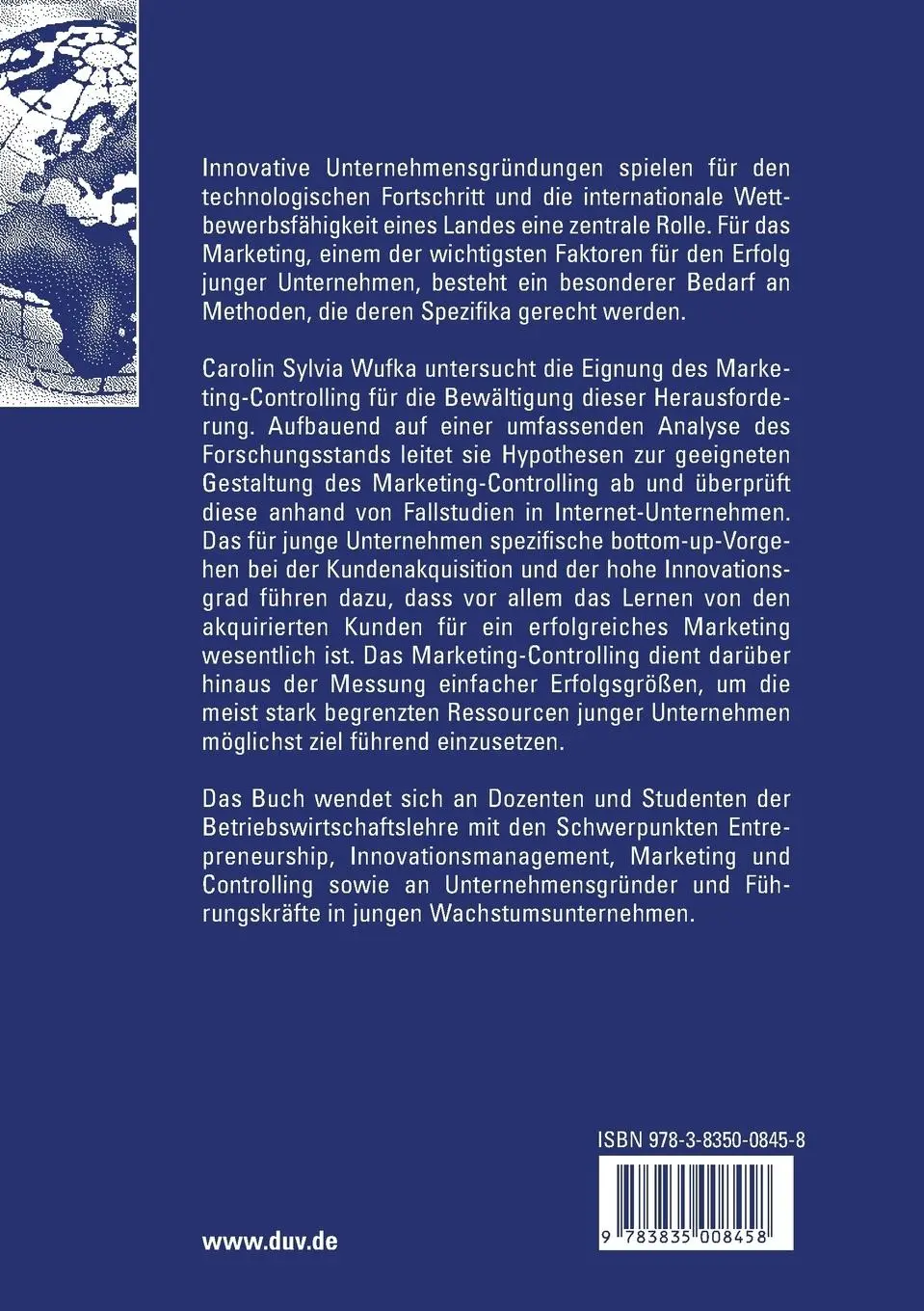Rückseite: 9783835008458 | Marketing-Controlling in jungen Wachstumsunternehmen | Carolin Wufka