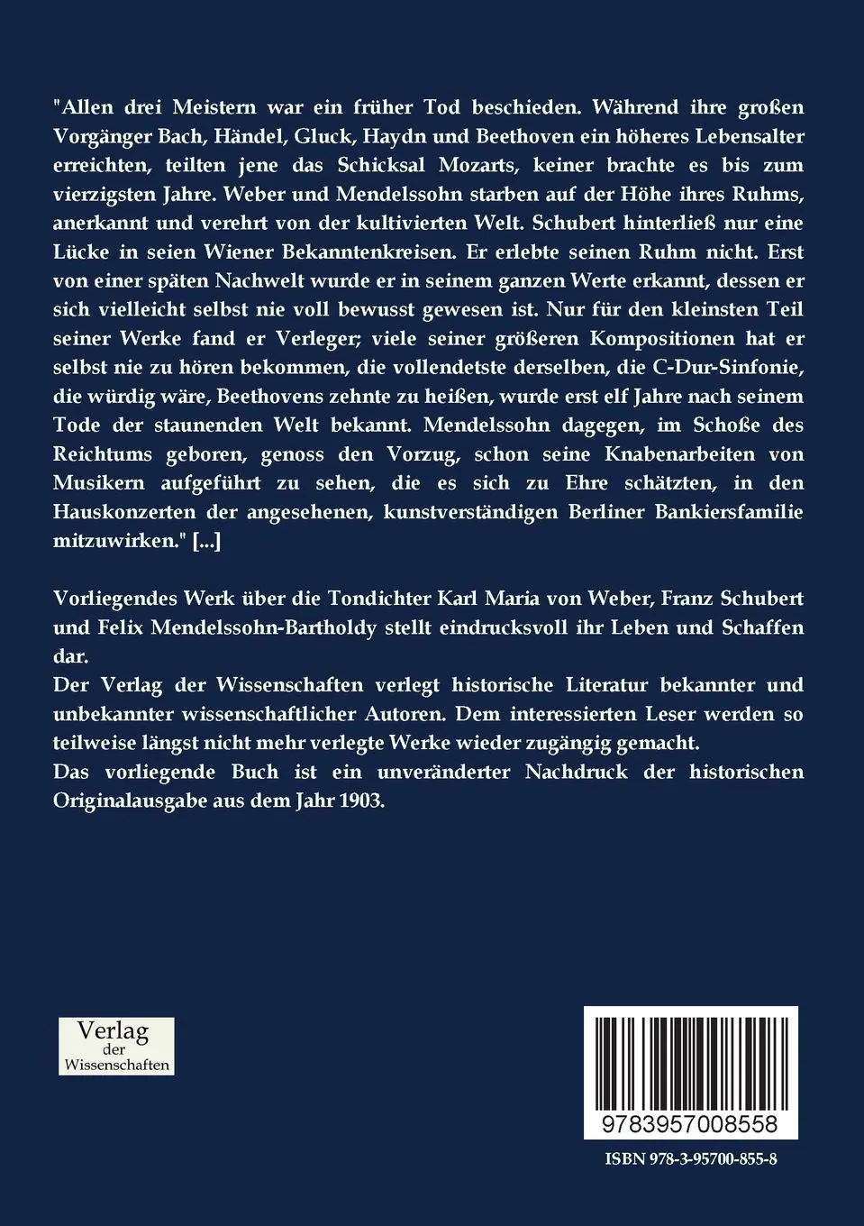 Rückseite: 9783957008558 | Karl Maria von Weber, Franz Schubert und Felix Mendelssohn-Bartholdy