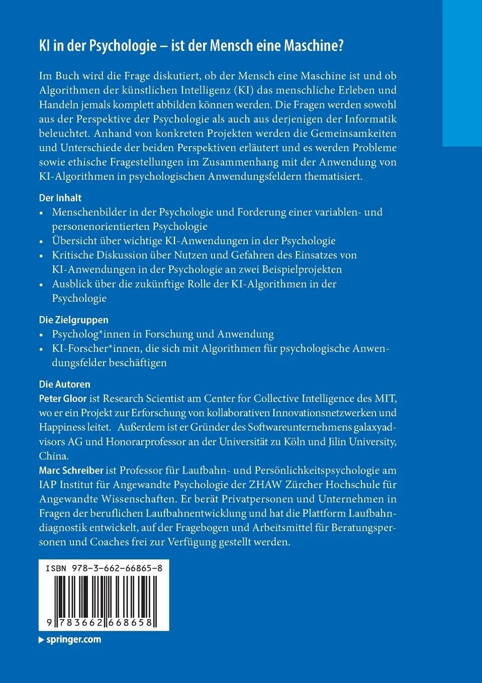 Rückseite: 9783662668658 | KI in der Psychologie - ist der Mensch eine Maschine? | Taschenbuch