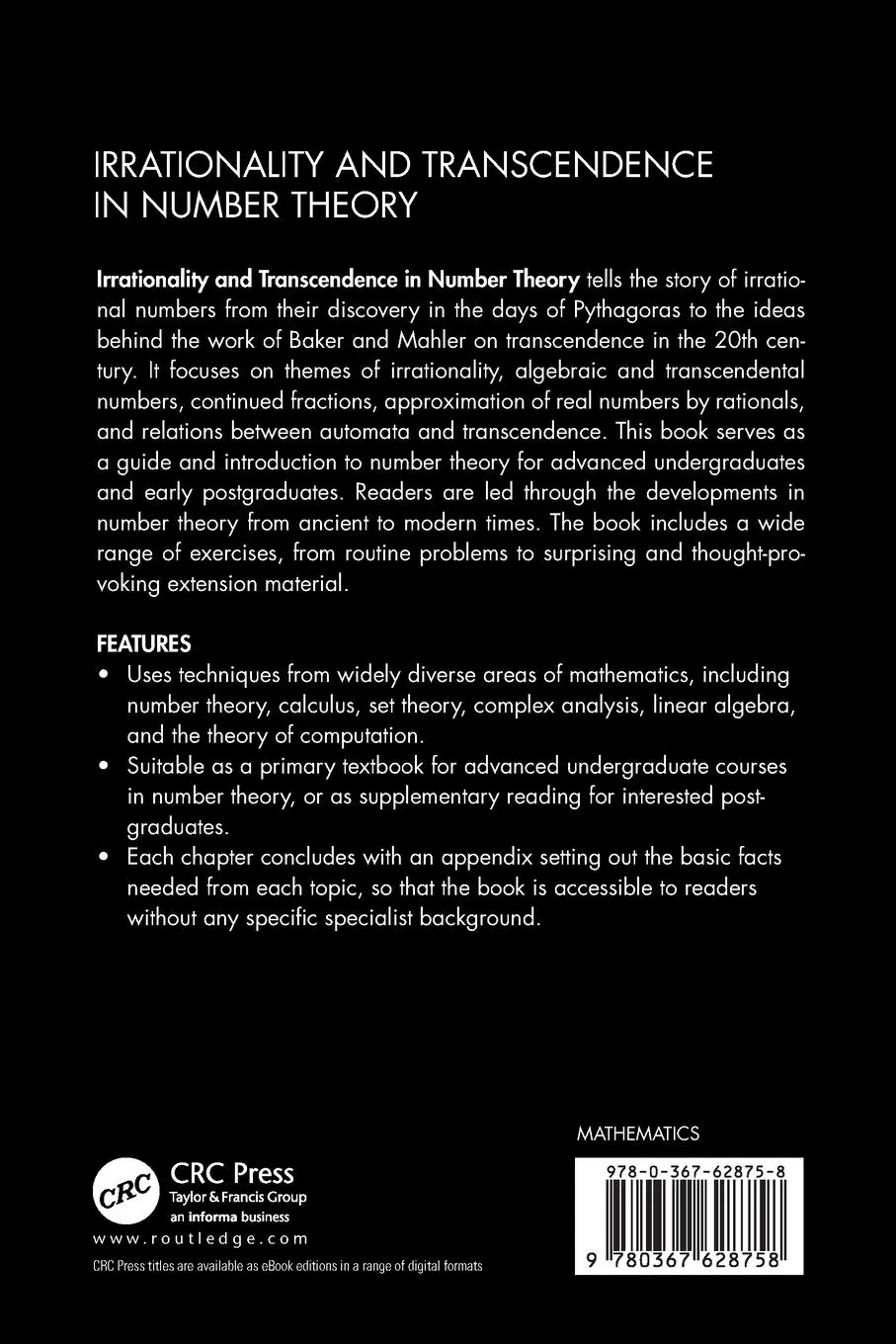 Rückseite: 9780367628758 | Irrationality and Transcendence in Number Theory | David Angell | Buch