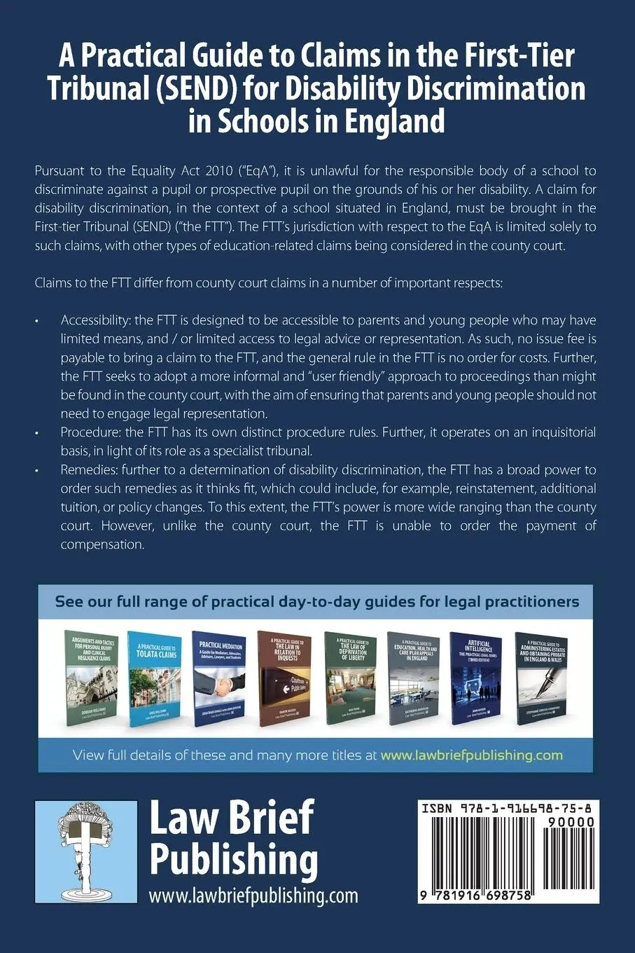 Rückseite: 9781916698758 | A Practical Guide to Claims in the First-Tier Tribunal (SEND) for...