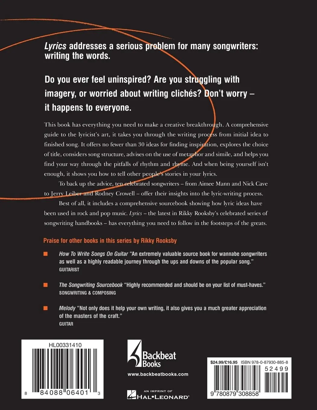 Rückseite: 9780879308858 | How to Write Lyrics | Writing Better Words for Your Songs | Rooksby