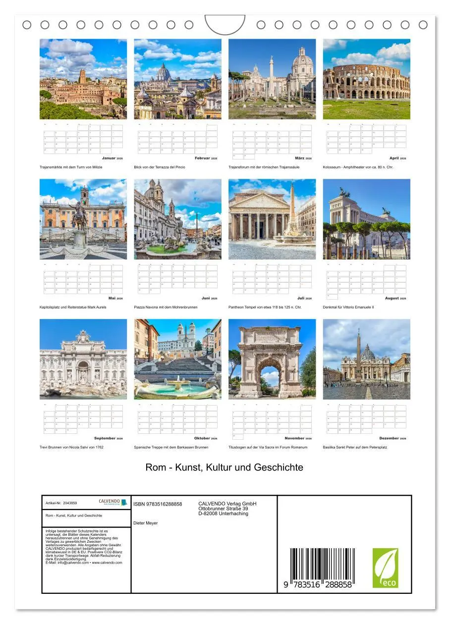 Bild: 9783516288858 | Rom - Kunst, Kultur und Geschichte (Wandkalender 2026 DIN A4 hoch),...