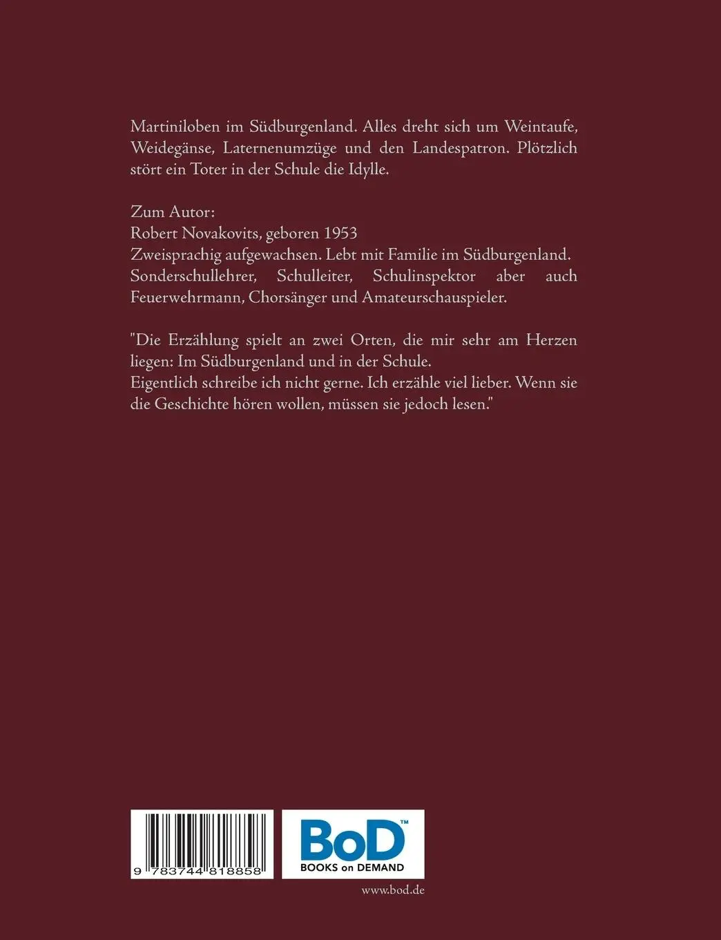 Rückseite: 9783744818858 | Elternabend Großdruck | Ein Burgenlandkrimi | Robert Novakovits | Buch