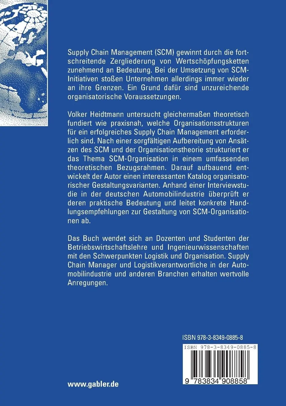 Rückseite: 9783834908858 | Organisation von Supply Chain Management | Volker Heidtmann | Buch