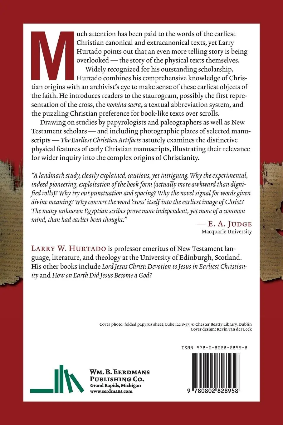 Rückseite: 9780802828958 | Earliest Christian Artifacts | Manuscripts and Christian Origins
