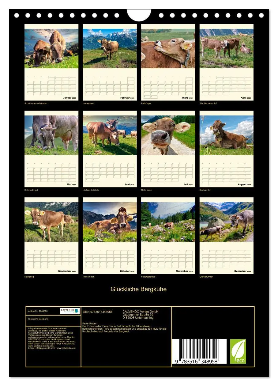 Bild: 9783516348958 | Glückliche Bergkühe (Wandkalender 2026 DIN A4 hoch), CALVENDO...