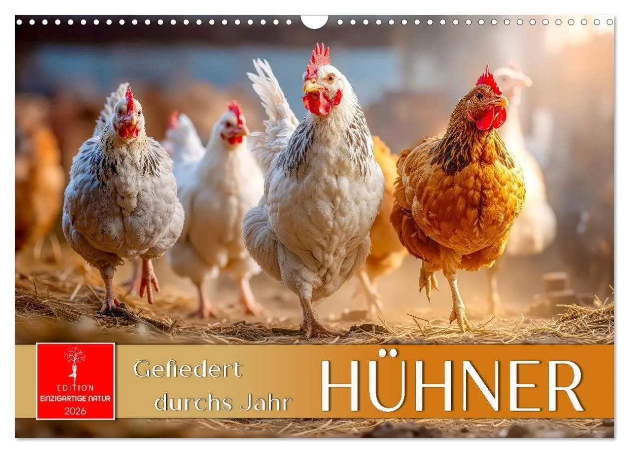 Cover: 9783516658958 | Hühner - gefiedert durchs Jahr (Wandkalender 2026 DIN A3 quer),...