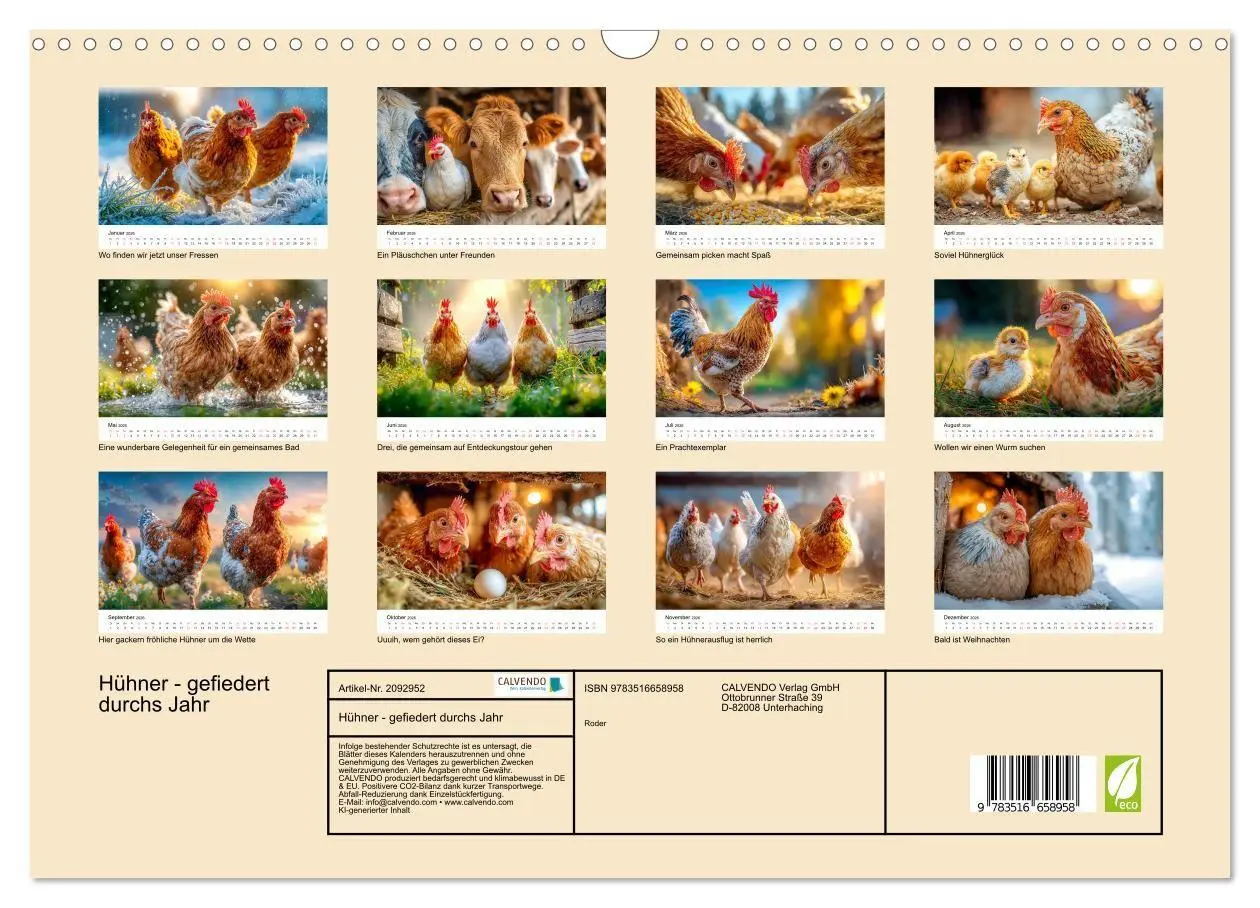 Bild: 9783516658958 | Hühner - gefiedert durchs Jahr (Wandkalender 2026 DIN A3 quer),...