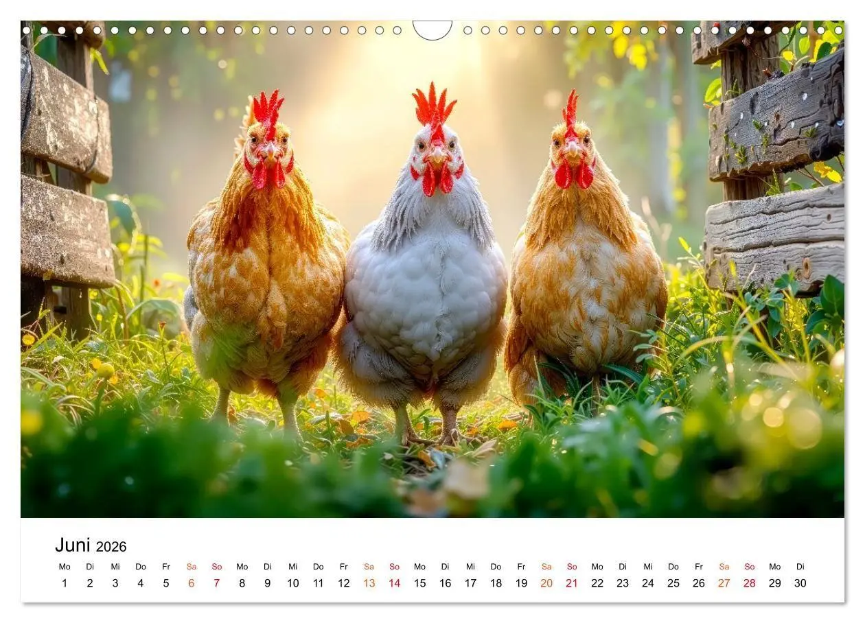 Bild: 9783516658958 | Hühner - gefiedert durchs Jahr (Wandkalender 2026 DIN A3 quer),...