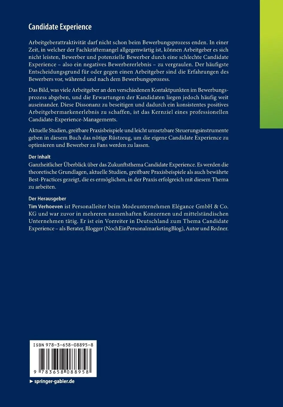 Rückseite: 9783658088958 | Candidate Experience | Tim Verhoeven | Taschenbuch | xiii | Deutsch