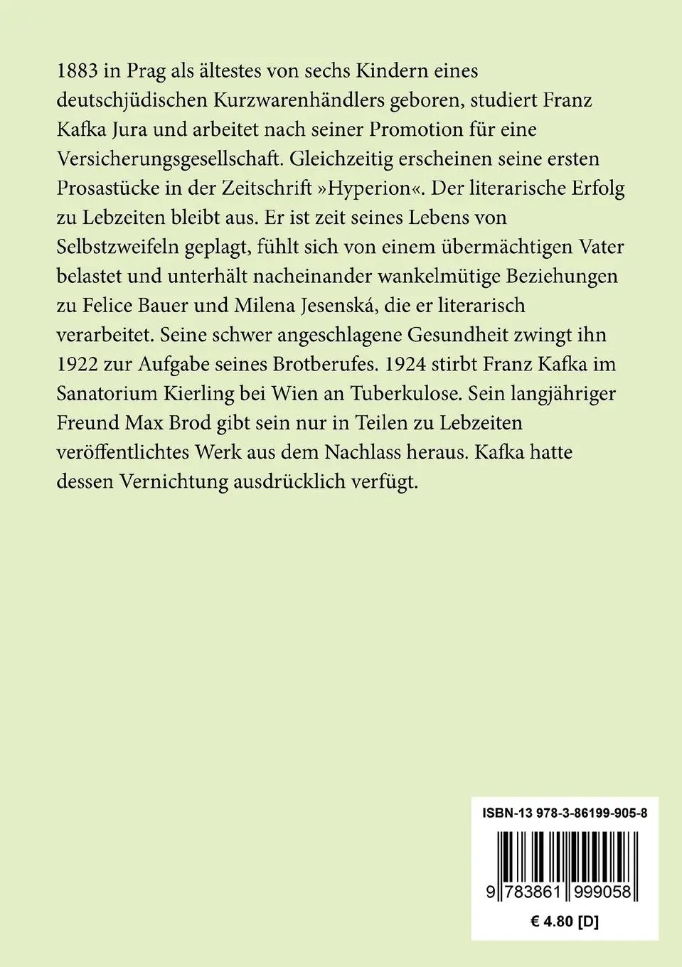 Rückseite: 9783861999058 | Forschungen eines Hundes / Der Bau | Franz Kafka | Taschenbuch | 72 S.