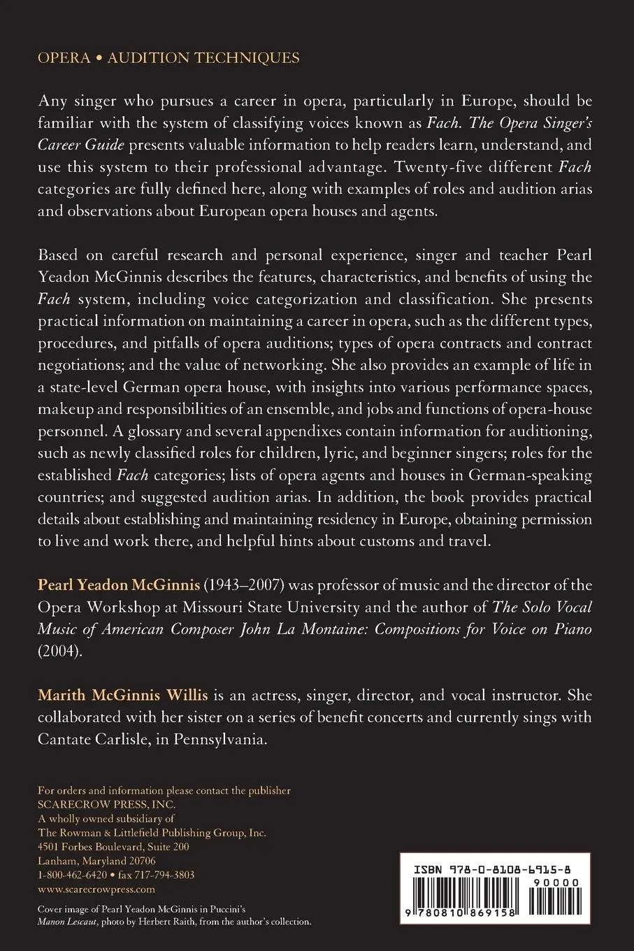 Rückseite: 9780810869158 | Opera Singer's Career Guide | Understanding the European Fach System