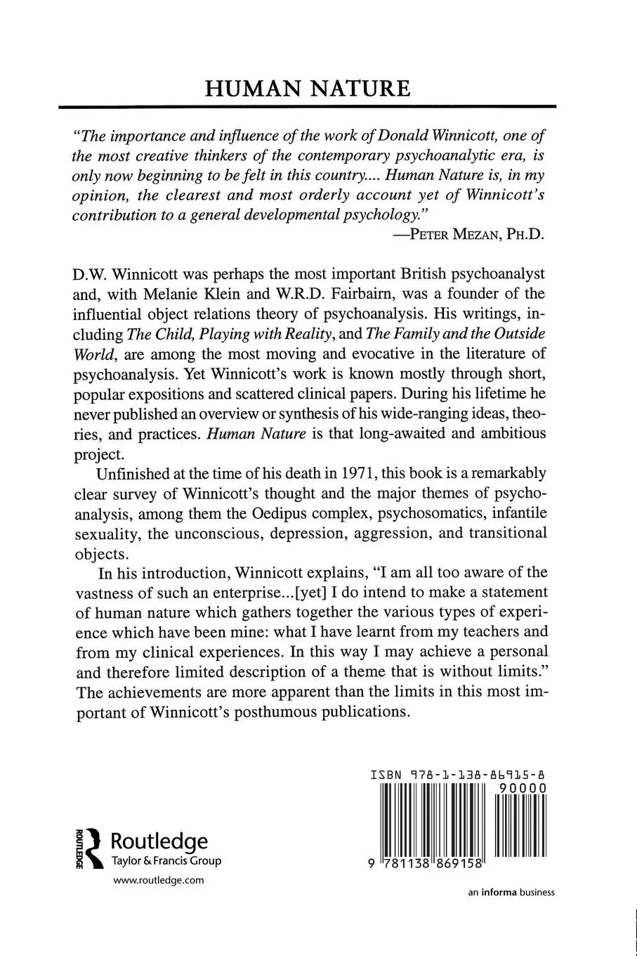 Rückseite: 9781138869158 | Human Nature | D. W. Winnicott | Taschenbuch | Englisch | 2015