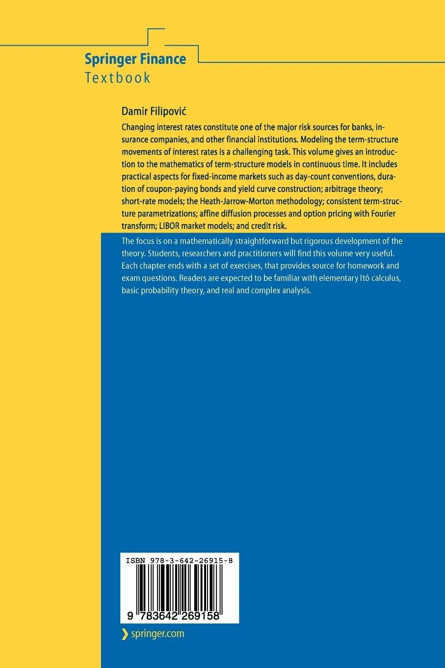 Rückseite: 9783642269158 | Term-Structure Models | A Graduate Course | Damir Filipovic | Buch