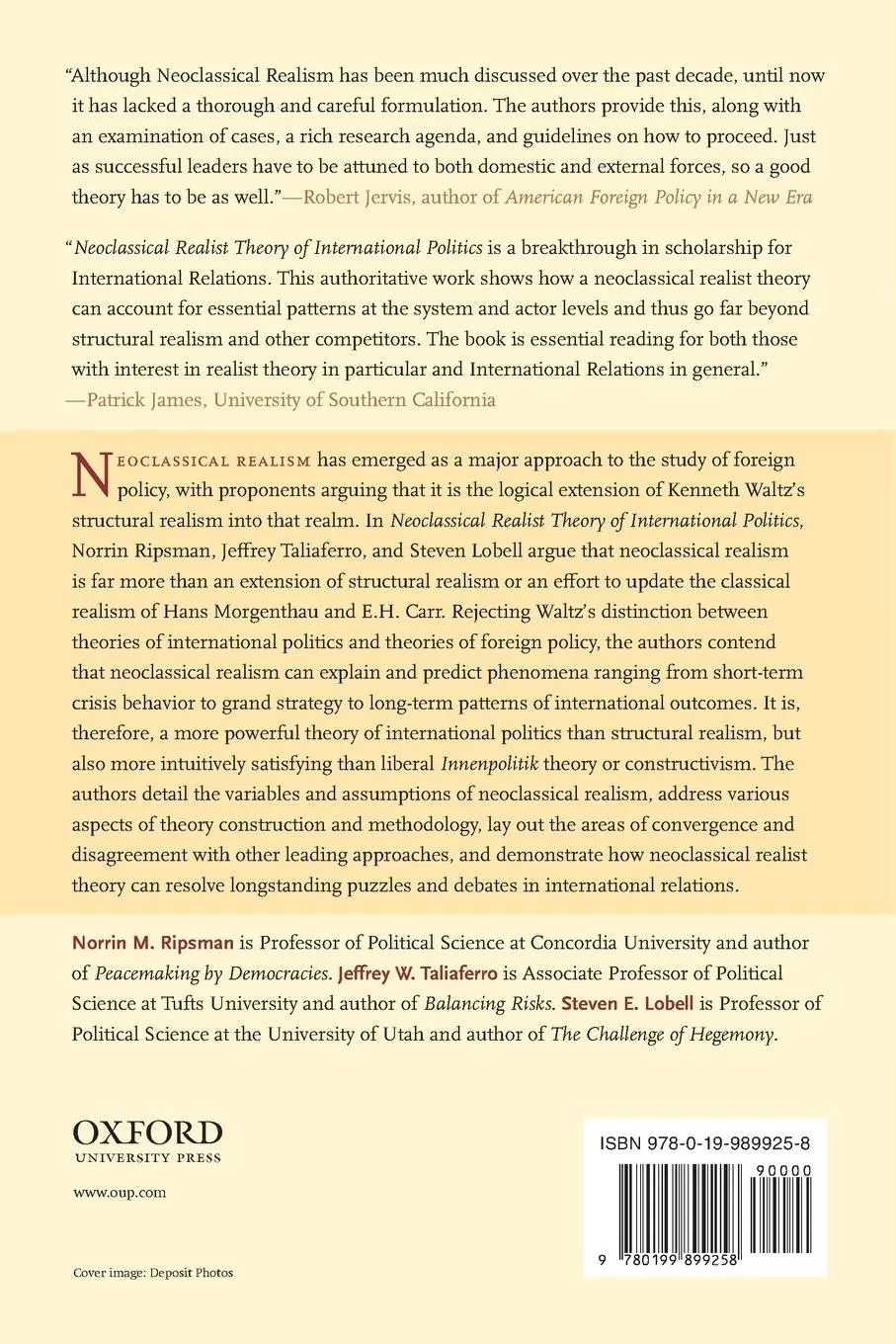 Rückseite: 9780199899258 | Neoclassical Realist Theory of International Politics | Taschenbuch