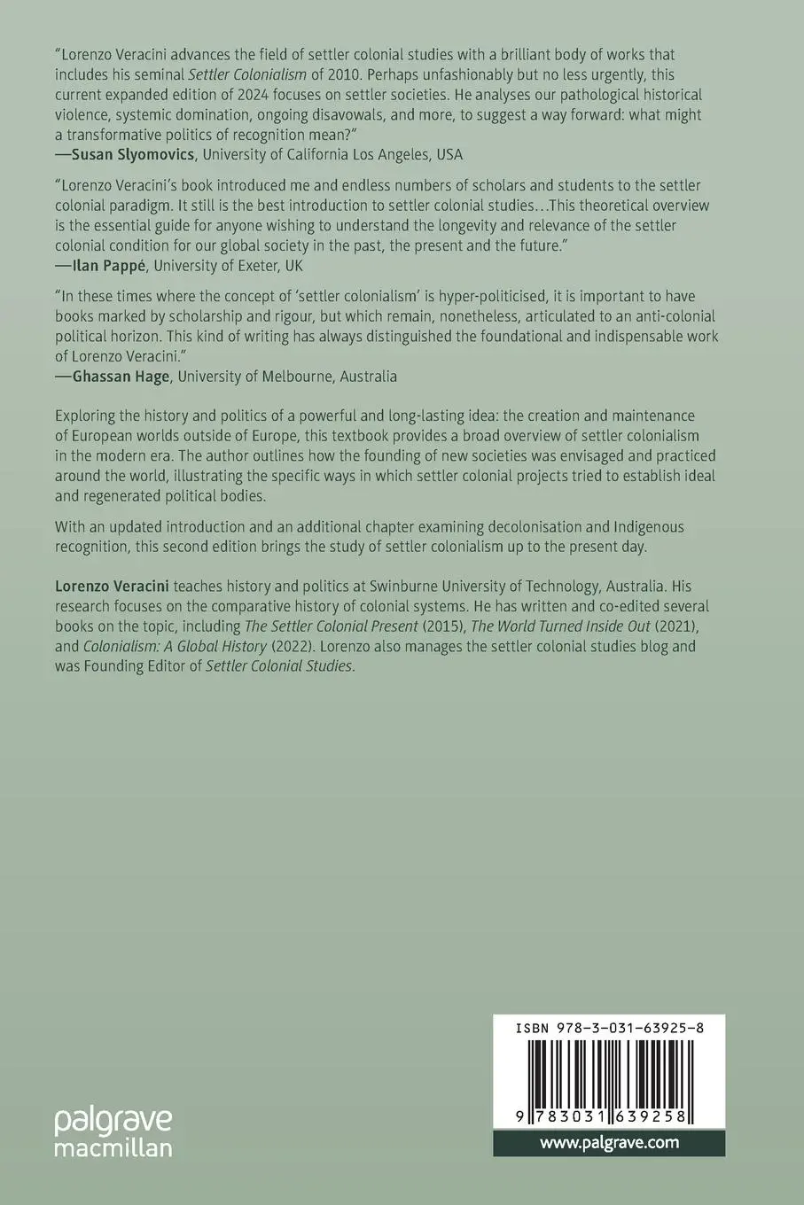 Rückseite: 9783031639258 | Settler Colonialism | A Theoretical Overview | Lorenzo Veracini | Buch