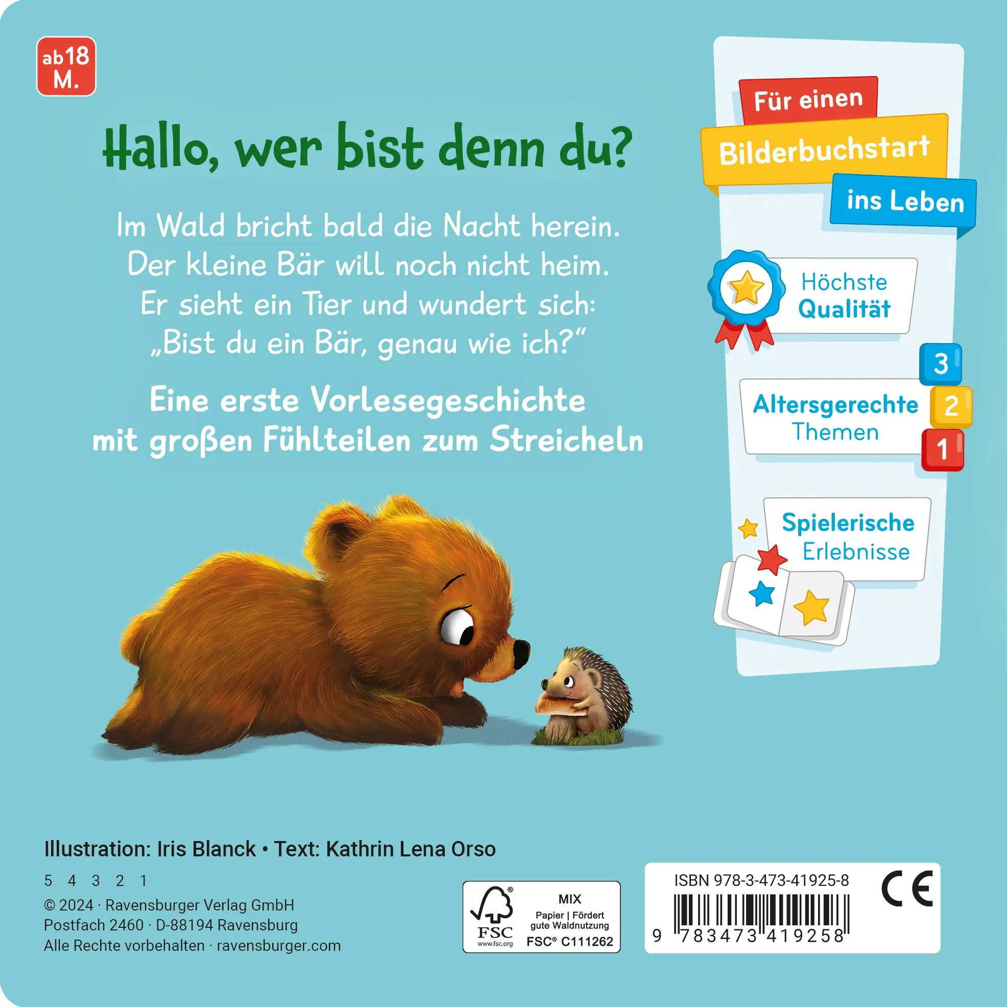Rückseite: 9783473419258 | Mein erstes Vorlese-Fühlbuch - Bist du ein Bär? | Kathrin Lena Orso