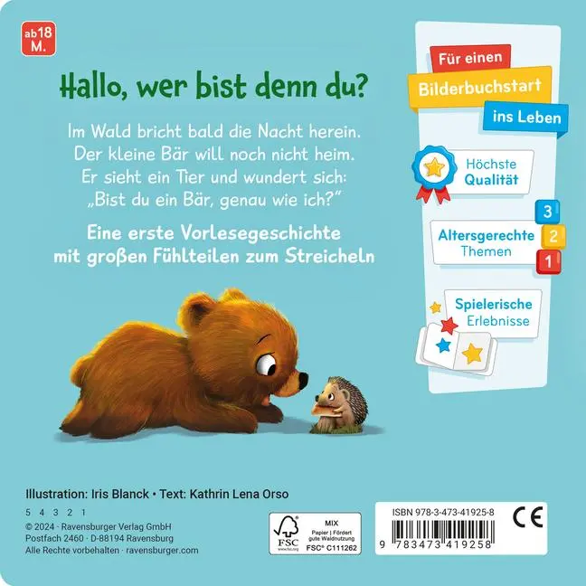 Bild: 9783473419258 | Mein erstes Vorlese-Fühlbuch - Bist du ein Bär? | Kathrin Lena Orso