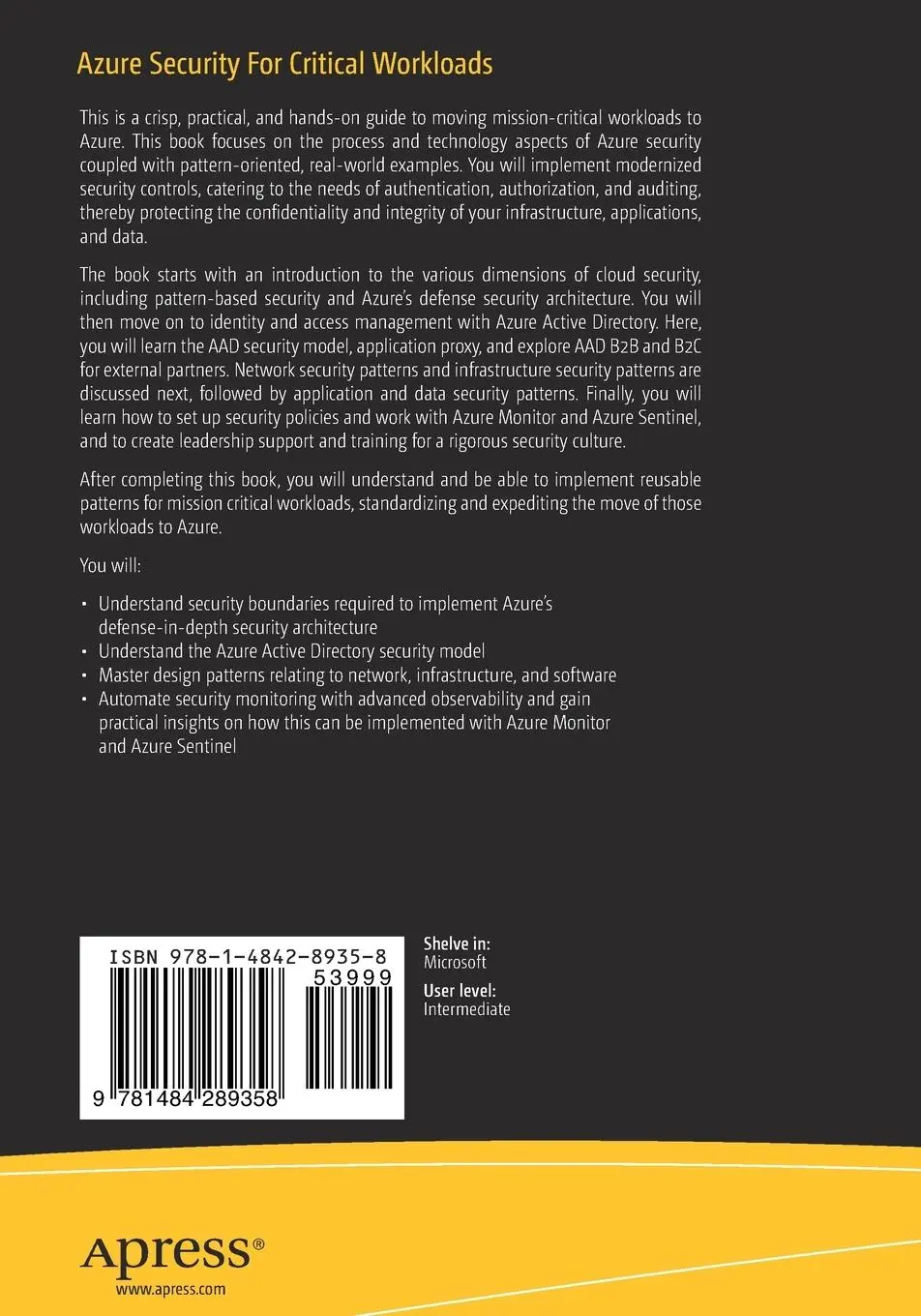 Rückseite: 9781484289358 | Azure Security For Critical Workloads | Sagar Lad | Taschenbuch | xiii
