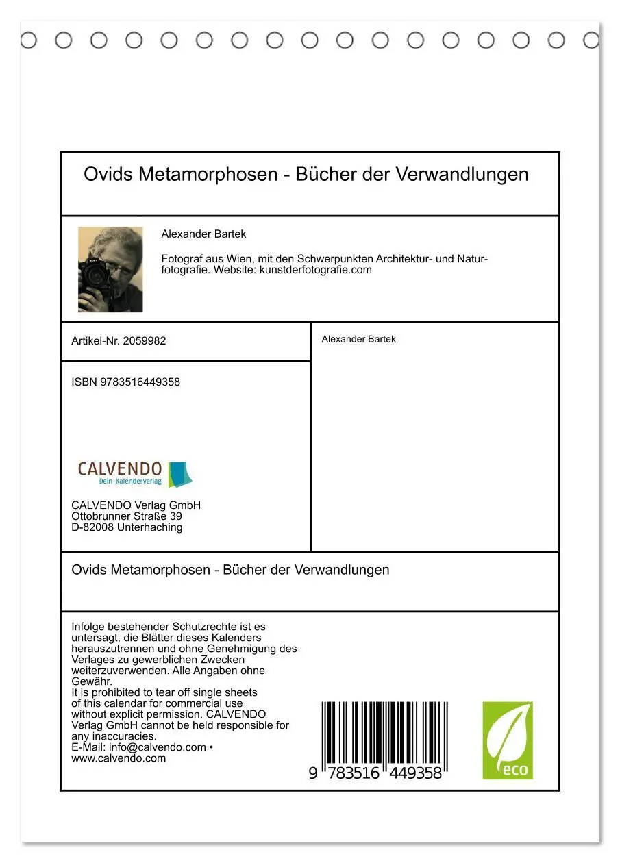 Bild: 9783516449358 | Ovids Metamorphosen - Bücher der Verwandlungen (Tischkalender 2026...