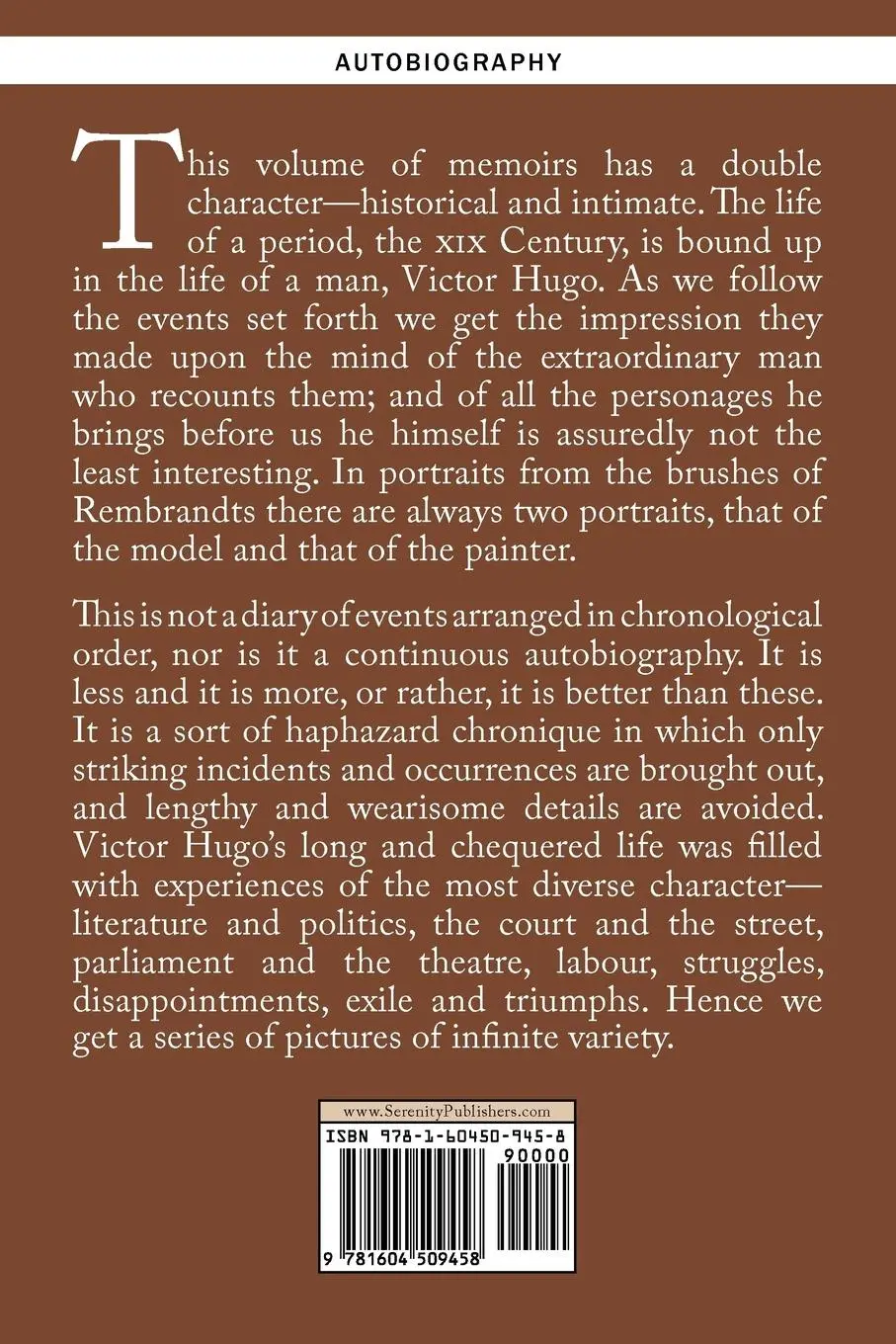 Rückseite: 9781604509458 | The Memoirs of Victor Hugo | Victor Hugo | Taschenbuch | Englisch