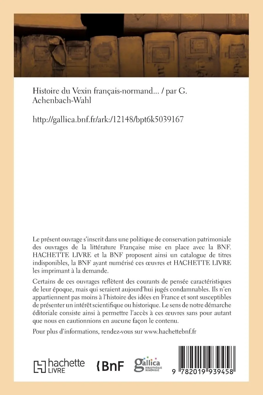 Rückseite: 9782019939458 | Histoire Du Vexin Français-Normand | Achenbach-Wahl-G | Taschenbuch