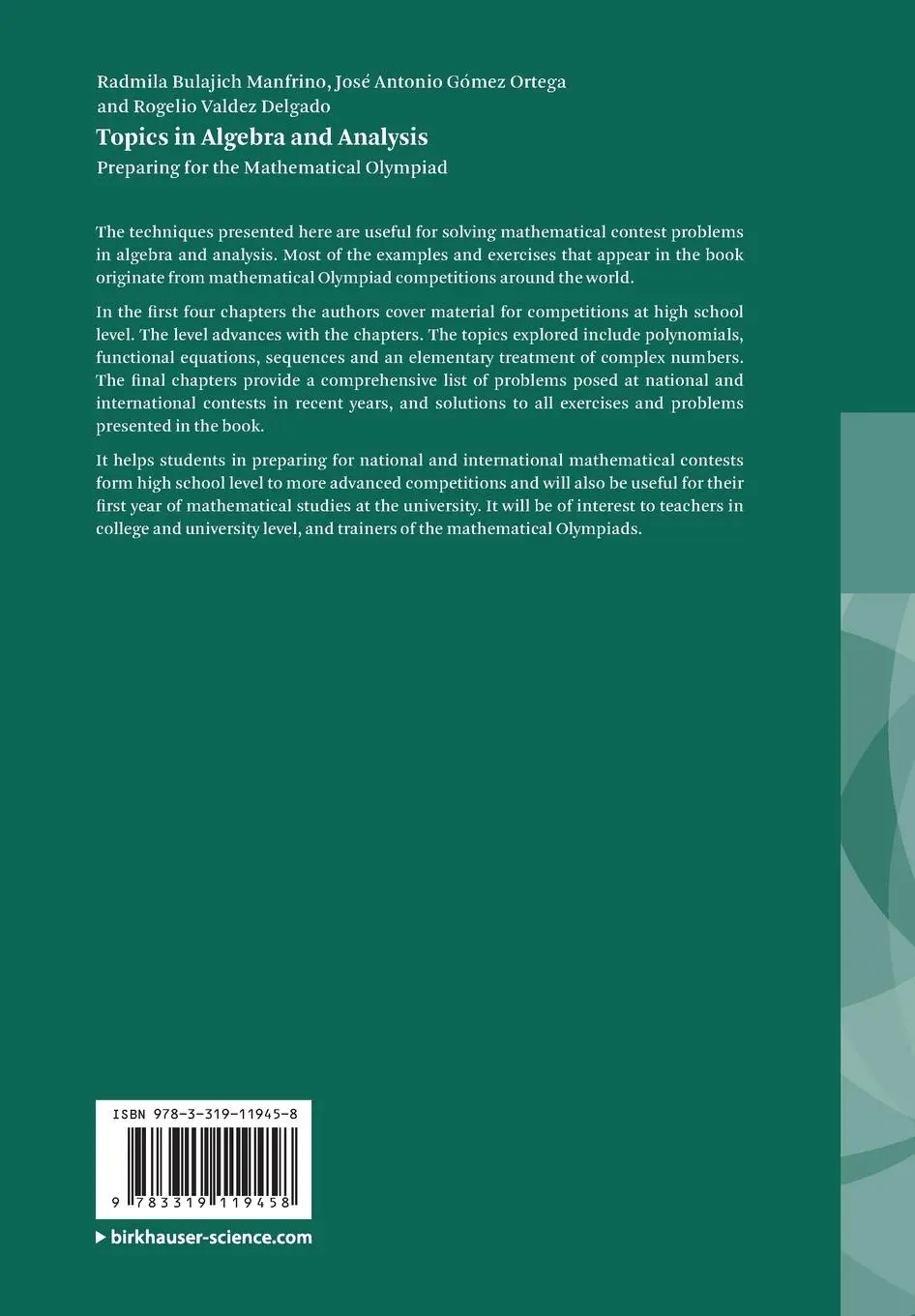 Rückseite: 9783319119458 | Topics in Algebra and Analysis | Radmila Bulajich Manfrino (u. a.)