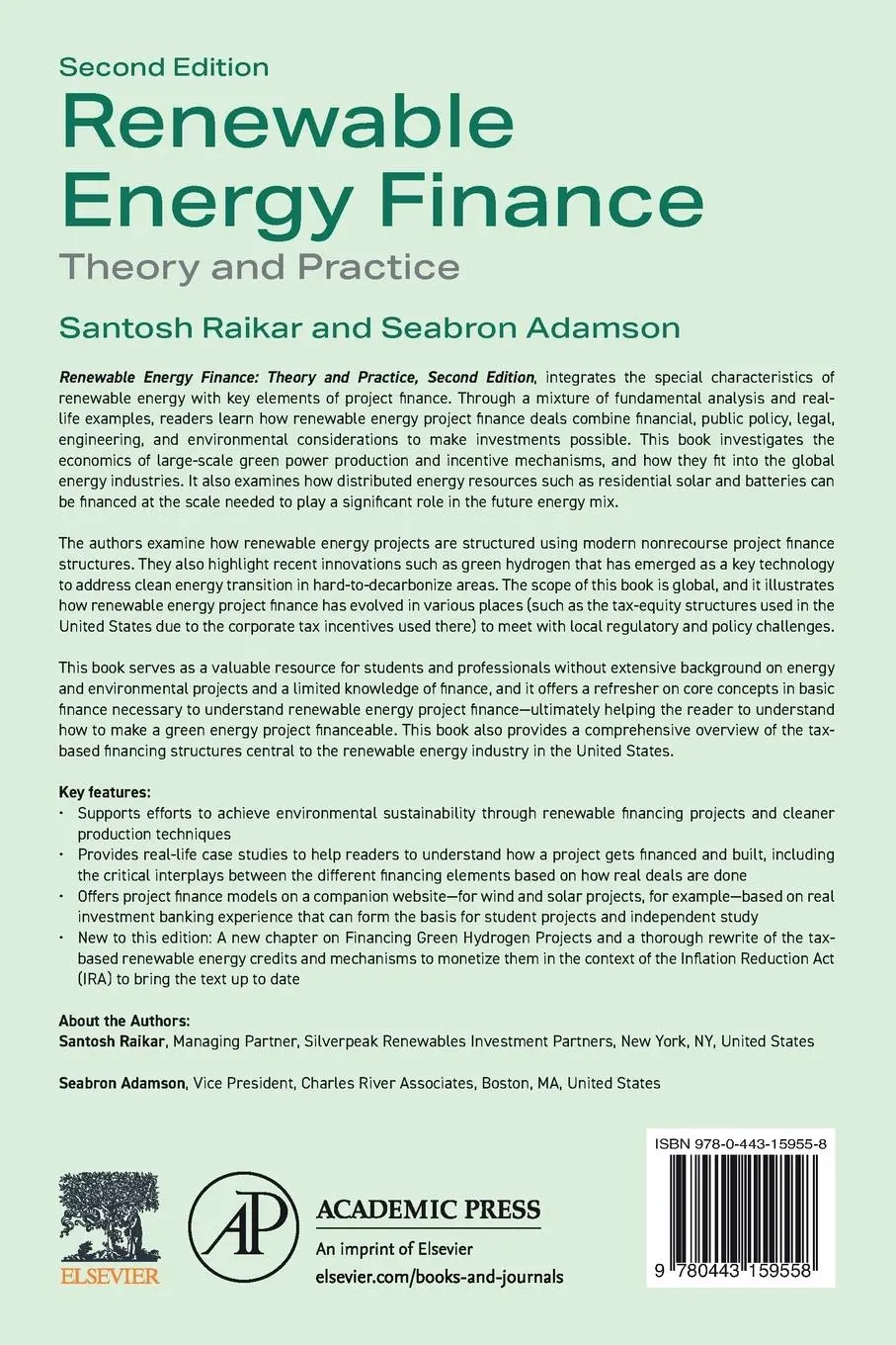 Rückseite: 9780443159558 | Renewable Energy Finance | Theory and Practice | Raikar (u. a.) | Buch
