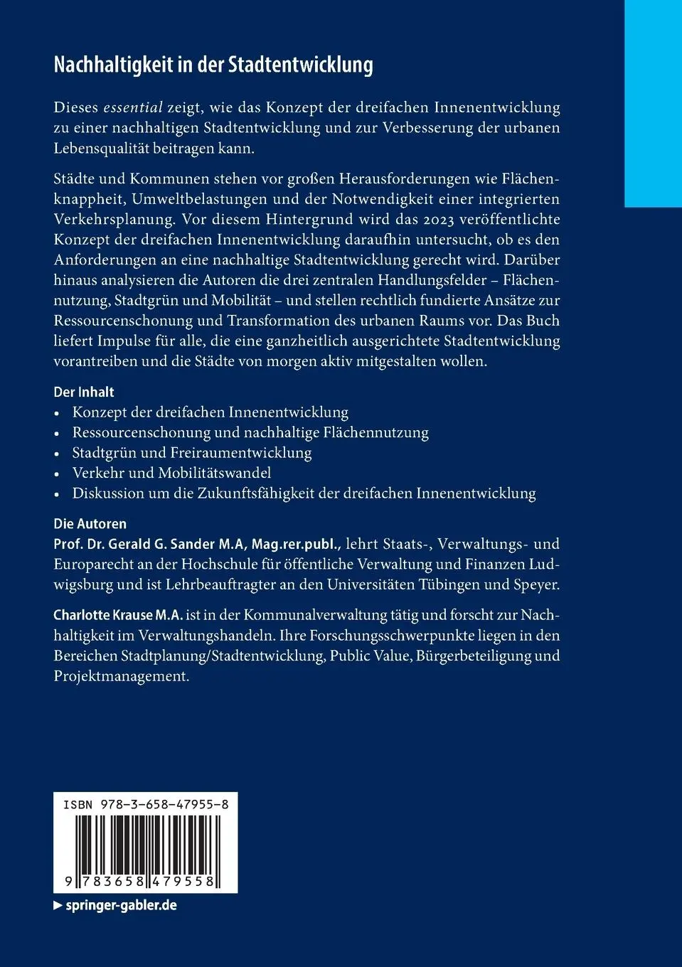 Rückseite: 9783658479558 | Nachhaltigkeit in der Stadtentwicklung | Charlotte Krause (u. a.)