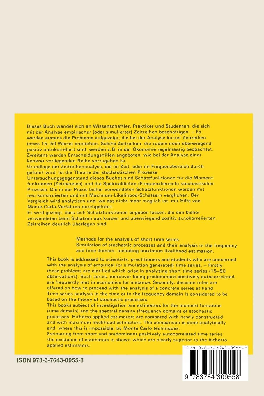 Rückseite: 9783764309558 | Methoden zur Analyse von kurzen Zeitreihen | Birkenfeld | Taschenbuch