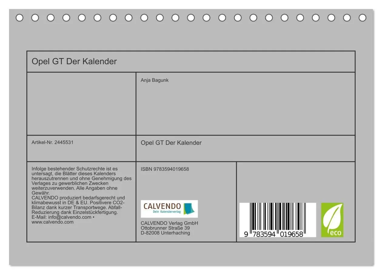 Bild: 9783594019658 | Opel GT Der Kalender (Tischkalender 2027 DIN A5 quer), CALVENDO...