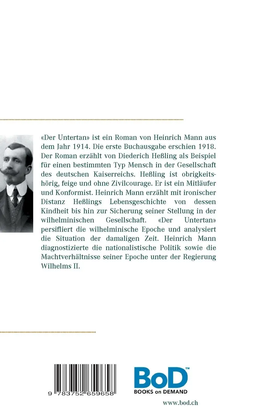 Rückseite: 9783752659658 | Der Untertan | Heinrich Mann | Taschenbuch | Paperback | 324 S. | 2021