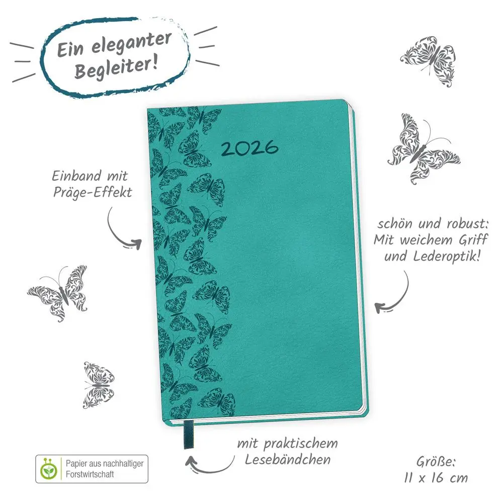 Bild: 4251901509758 | Trötsch Taschenkalender A6 Soft Touch Schmetterlinge 2026 | KG | 2026
