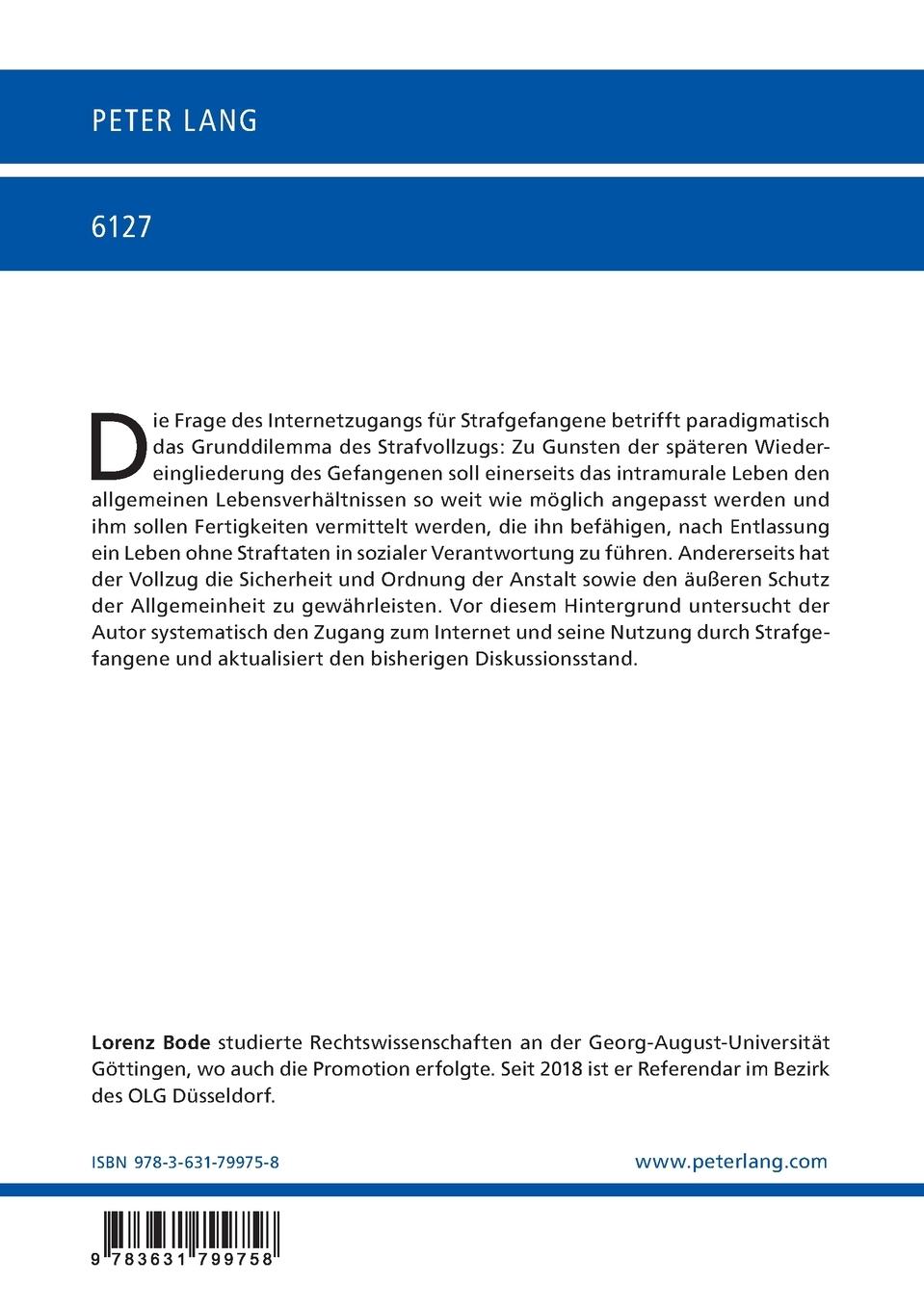 Rückseite: 9783631799758 | Internetzugang für Strafgefangene zwischen Resozialisierung und...