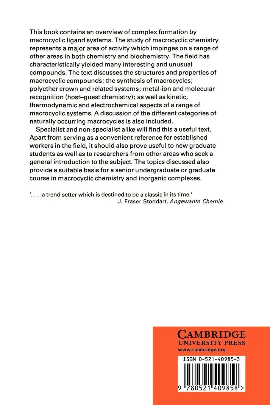 Rückseite: 9780521409858 | The Chemistry of Macrocyclic Ligand Complexes | Lindoy (u. a.) | Buch
