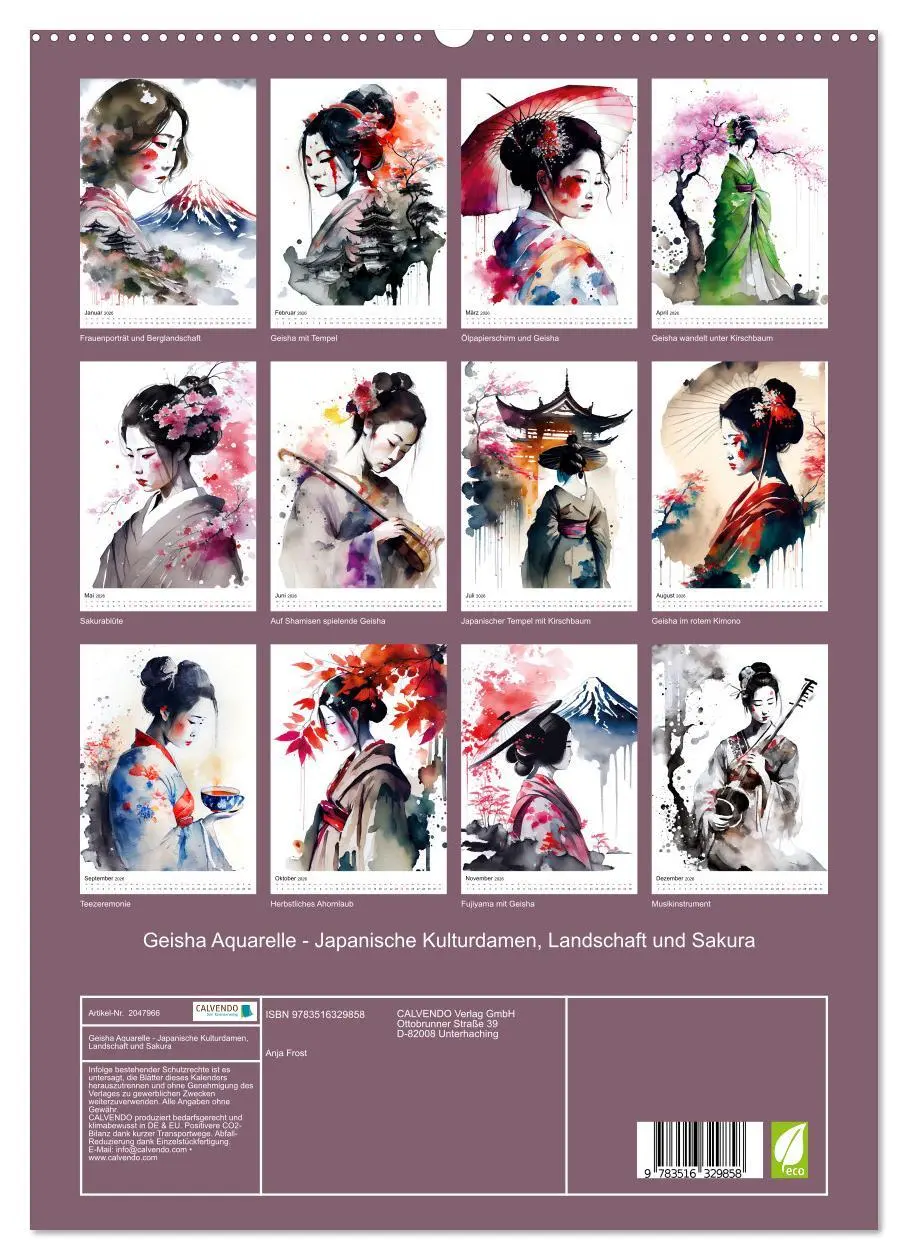 Bild: 9783516329858 | Geisha Aquarelle - Japanische Kulturdamen, Landschaft und Sakura...