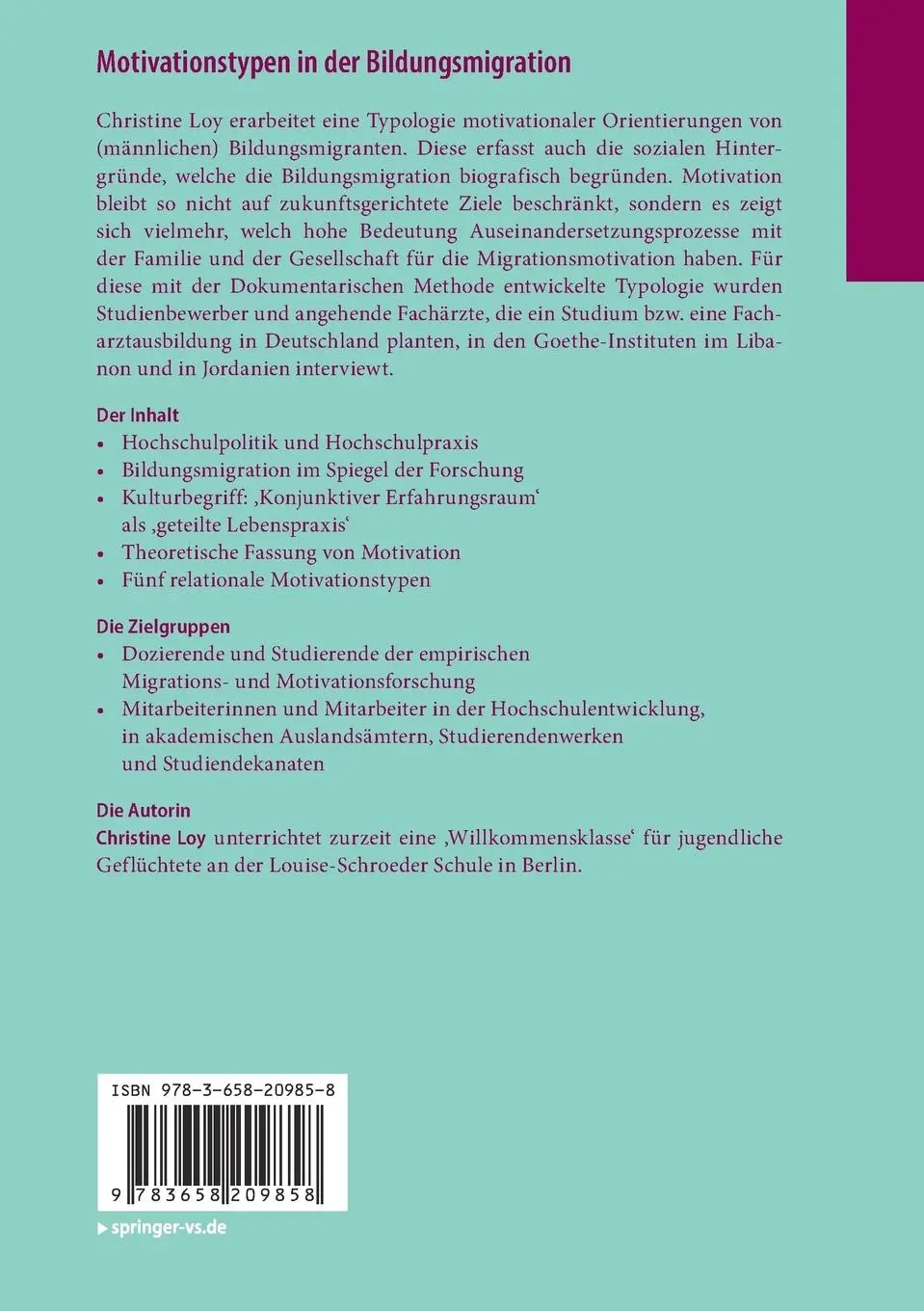 Rückseite: 9783658209858 | Motivationstypen in der Bildungsmigration | Biografische Hintergründe