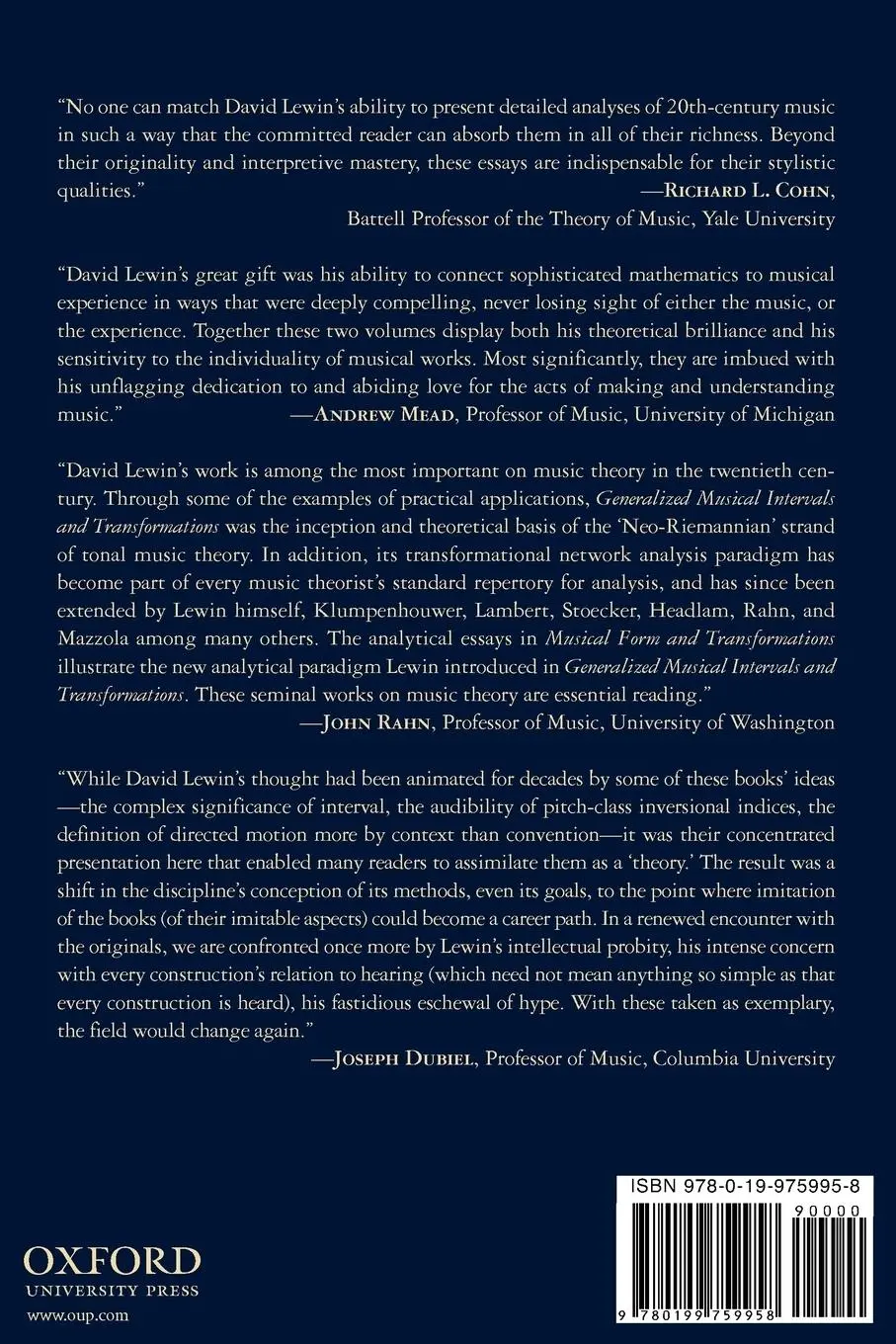 Rückseite: 9780199759958 | Musical Form and Transformation | Four Analytic Essays | David Lewin
