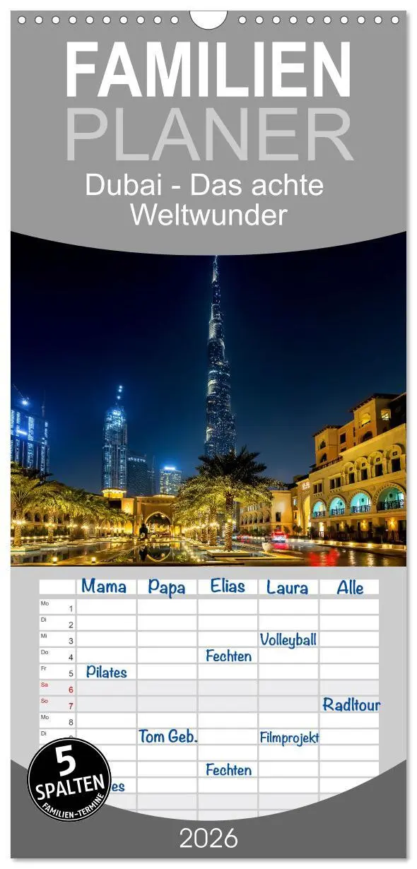 Cover: 9783516489958 | Familienplaner 2026 - Dubai - Das achte Weltwunder mit 5 Spalten...