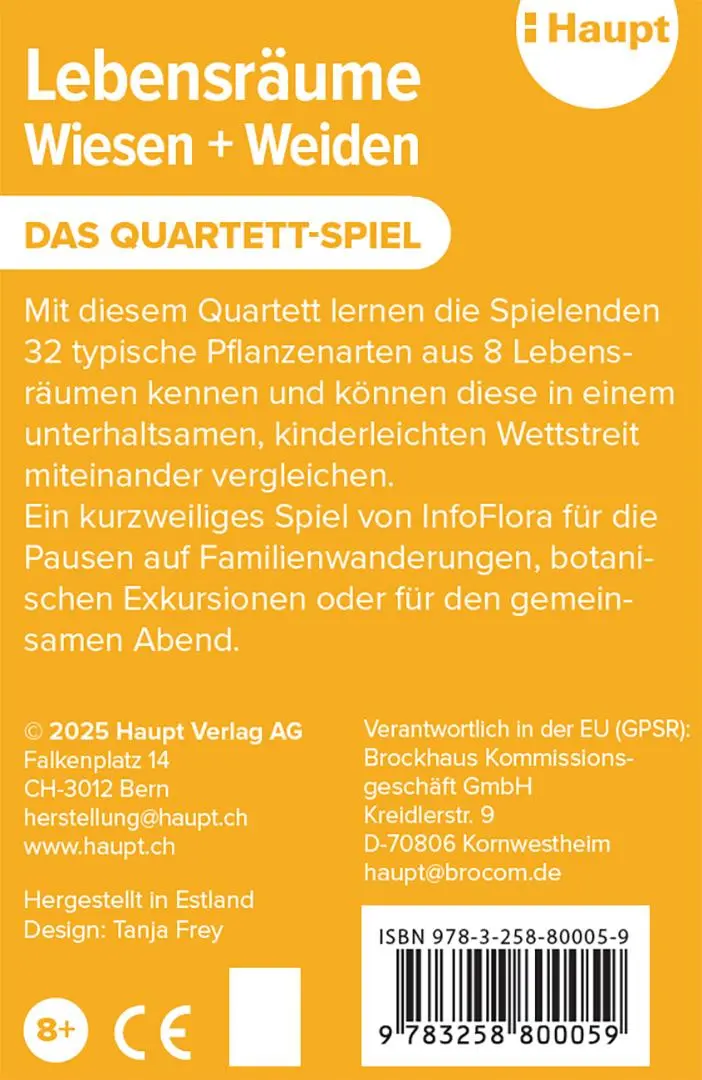 Rückseite: 9783258800059 | Lebensräume Wiesen und Weiden - das Quartett-Spiel | Info Flora | 2025