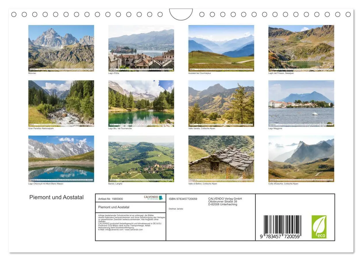 Bild: 9783457720059 | Piemont und Aostatal (Wandkalender 2026 DIN A4 quer), CALVENDO...
