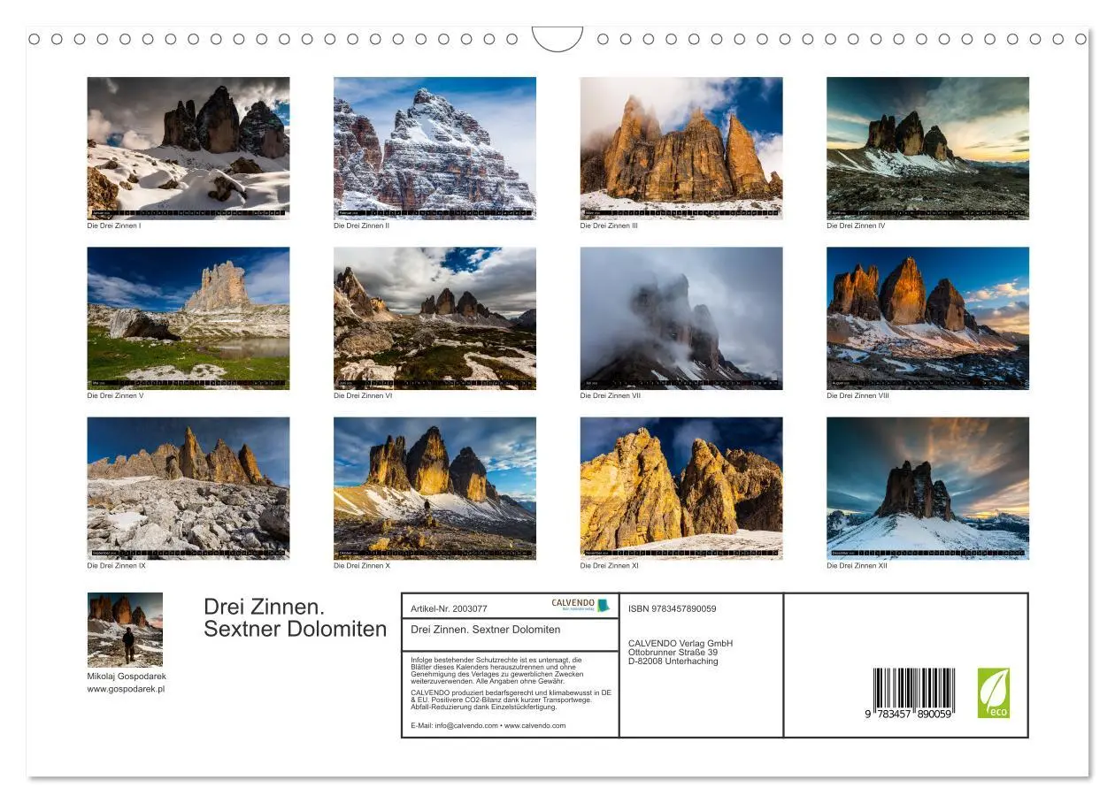 Bild: 9783457890059 | Drei Zinnen. Sextner Dolomiten (Wandkalender 2026 DIN A3 quer),...