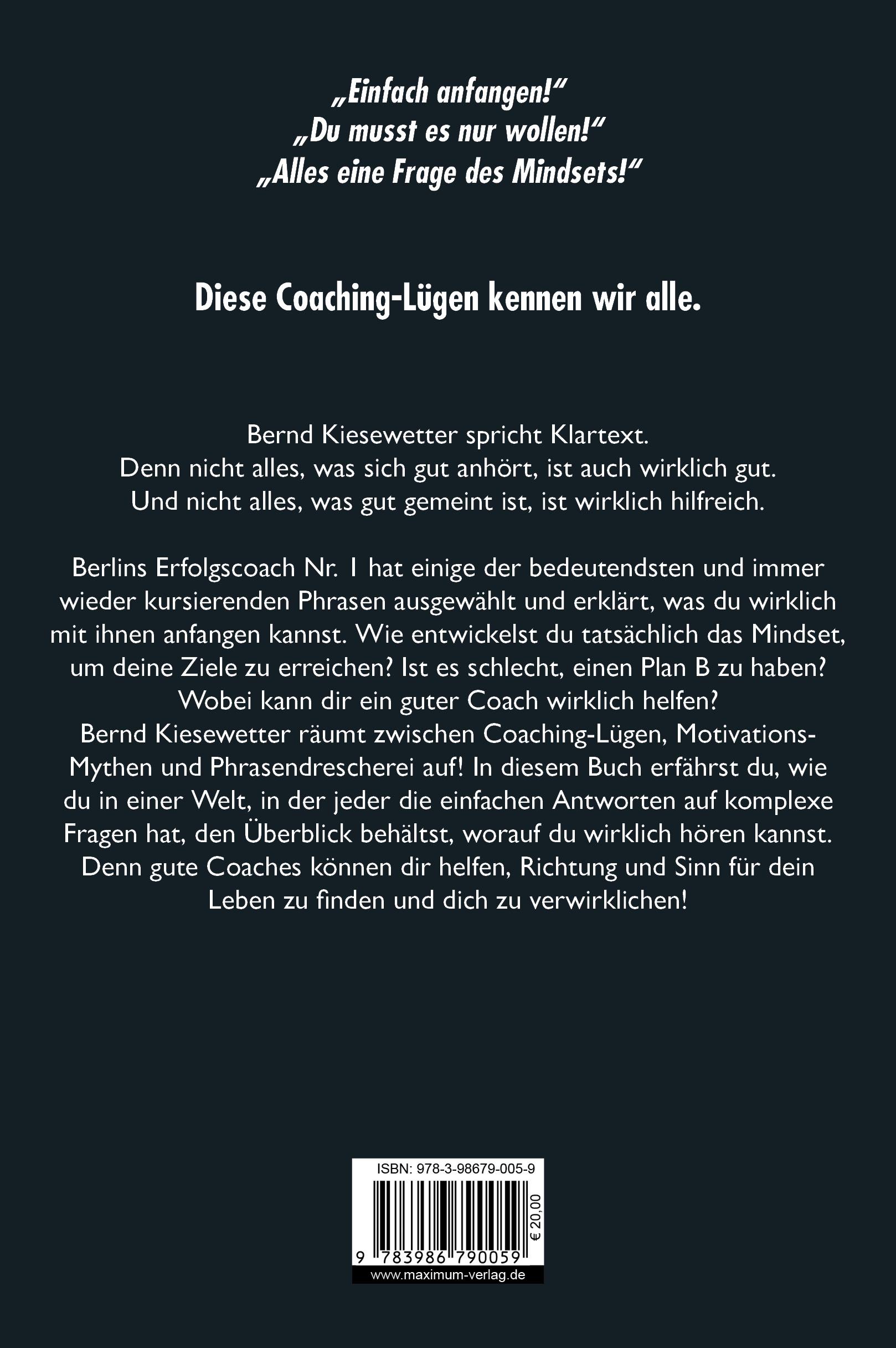 Bild: 9783986790059 | Coaching Lügen? | Bernd Kiesewetter | Buch | 258 S. | Deutsch | 2022