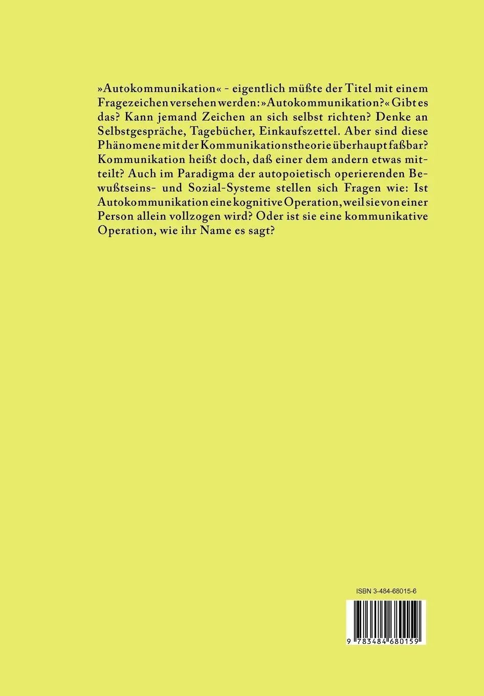 Rückseite: 9783484680159 | Autokommunikation | Christian Schorno | Taschenbuch | Deutsch | 2004