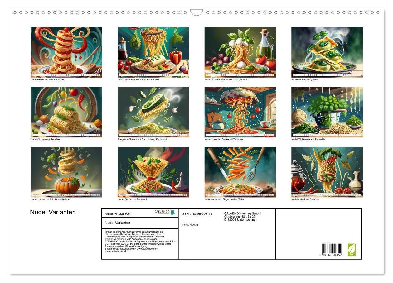 Bild: 9783569200159 | Nudel Varianten (Wandkalender 2027 DIN A2 quer), CALVENDO...