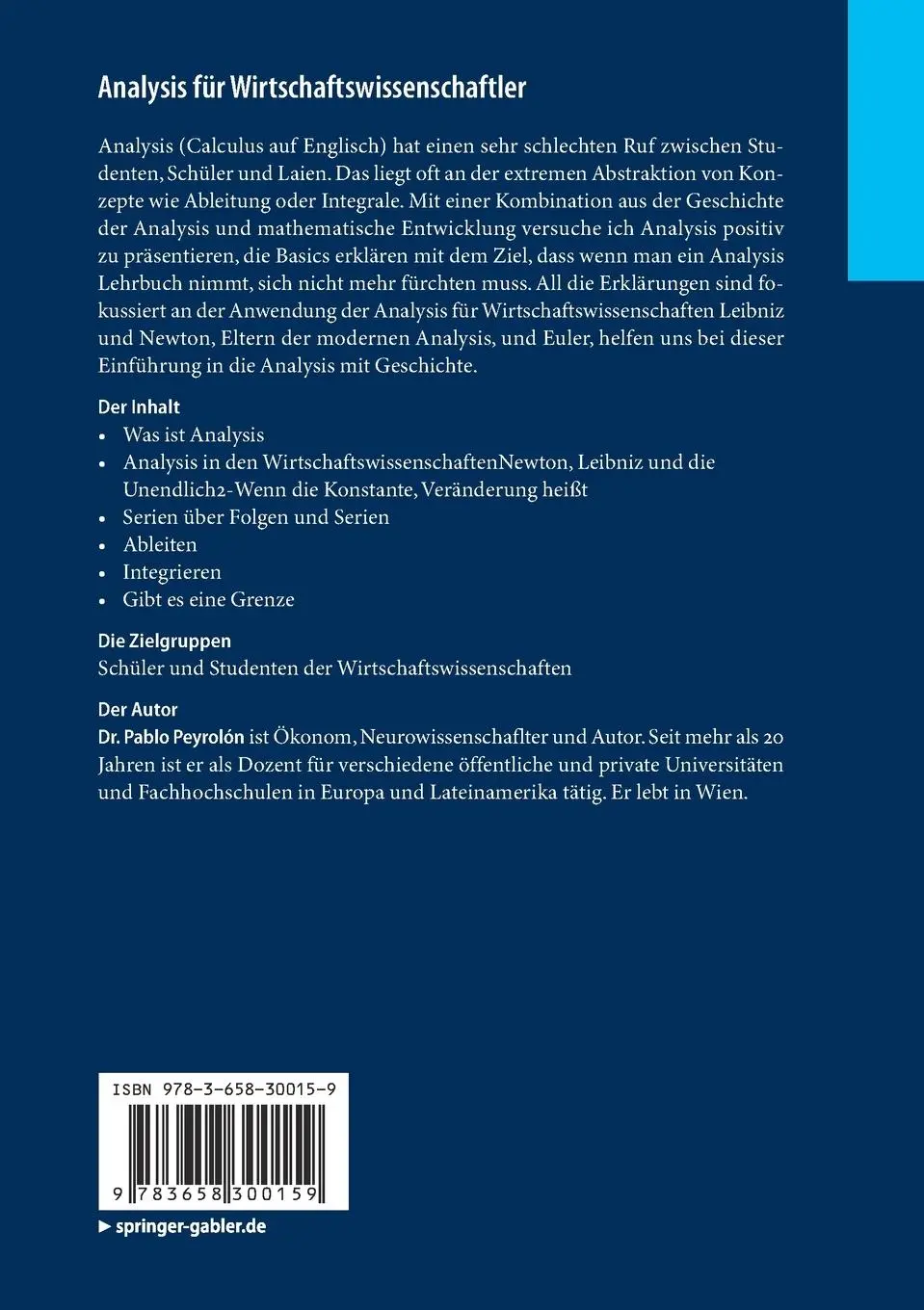 Rückseite: 9783658300159 | Analysis für Wirtschaftswissenschaftler | Eine kurze Einführung | Buch