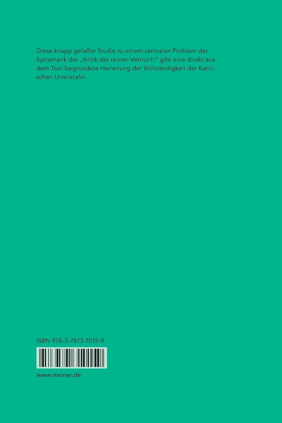 Rückseite: 9783787310159 | Die Urteilstafel | Kritik der reinen Vernunft A 67-76;B 92-101 | Buch