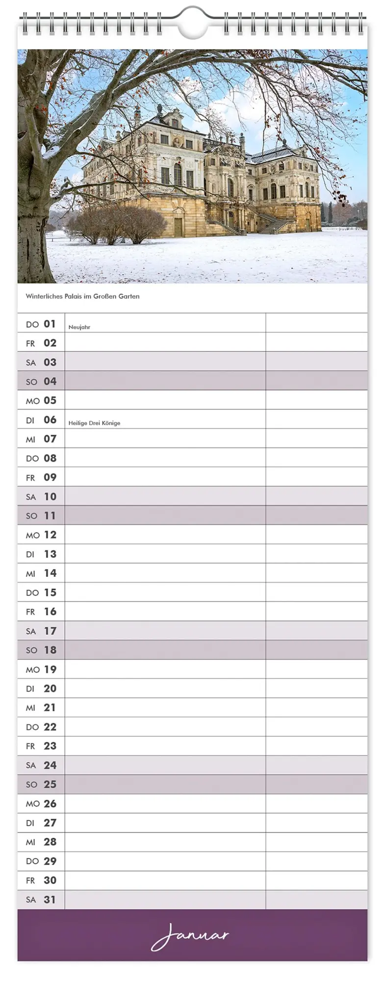 Bild: 9783910680159 | Küchenkalender Dresden 2026 | 15 x 40 cm weißes Kalendarium | Kalender