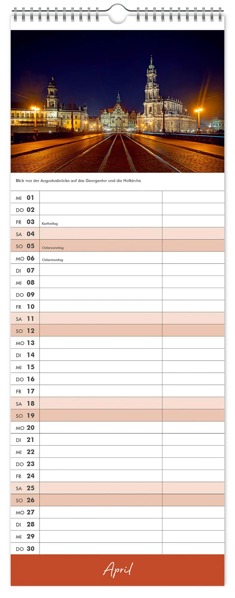 Bild: 9783910680159 | Küchenkalender Dresden 2026 | 15 x 40 cm weißes Kalendarium | Kalender